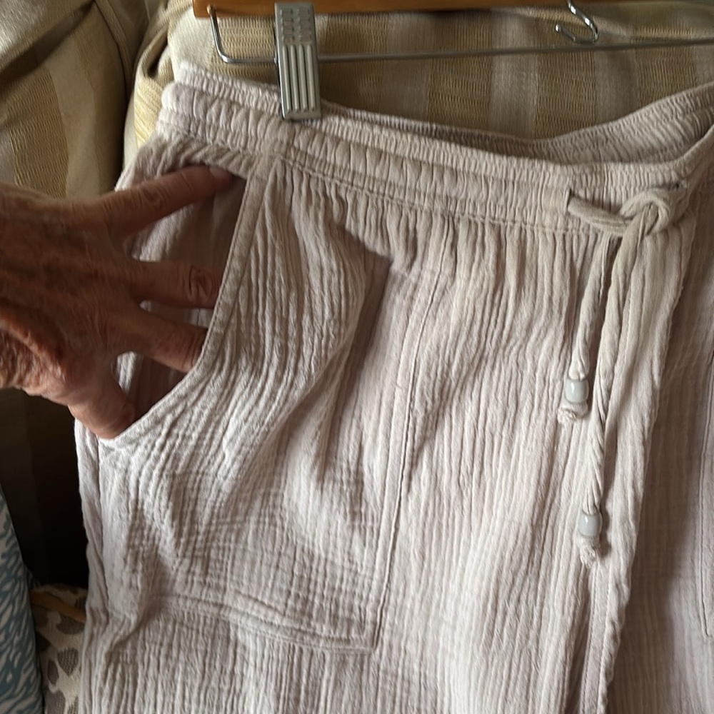 Light Beige Gauze Drawstring Pants - Picture 5 of 9